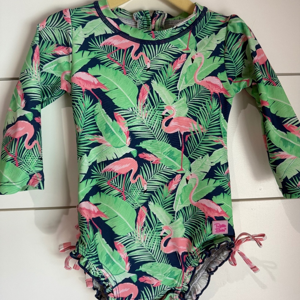 Ruffle Butts Long Sleeve Rash Guard 12-18 mo Flamingo
